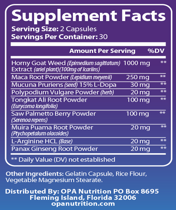 Supplement Facts of Libido Supplement